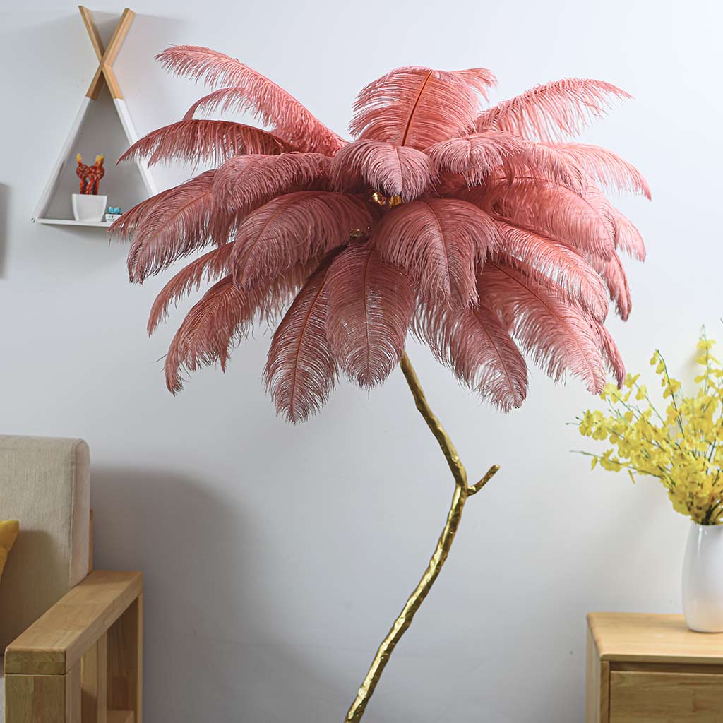 Ostrich Feather Copper Brass Tree Floor Lamp Luxury 70", 4 Colors