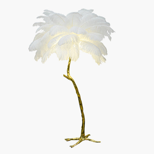 Ostrich Feather Copper Brass Tree Floor Lamp Luxury 70", 4 Colors