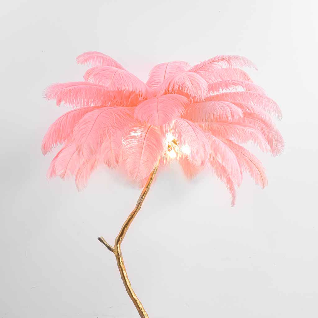 Ostrich Feather Copper Brass Tree Floor Lamp Luxury 70", 4 Colors