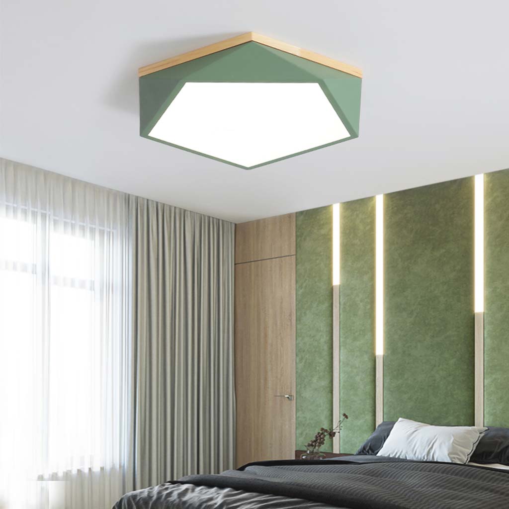 LED Ceiling Light Macaron Geometric Low Profile, Wood & Acrylic