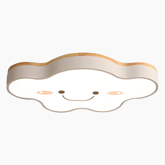 Flush Mount Ceiling Light Macaron Smile Cloud for Kids Girls Room, Wood Iron