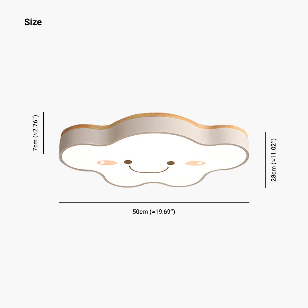 Flush Mount Ceiling Light Macaron Smile Cloud for Kids Girls Room, Wood Iron