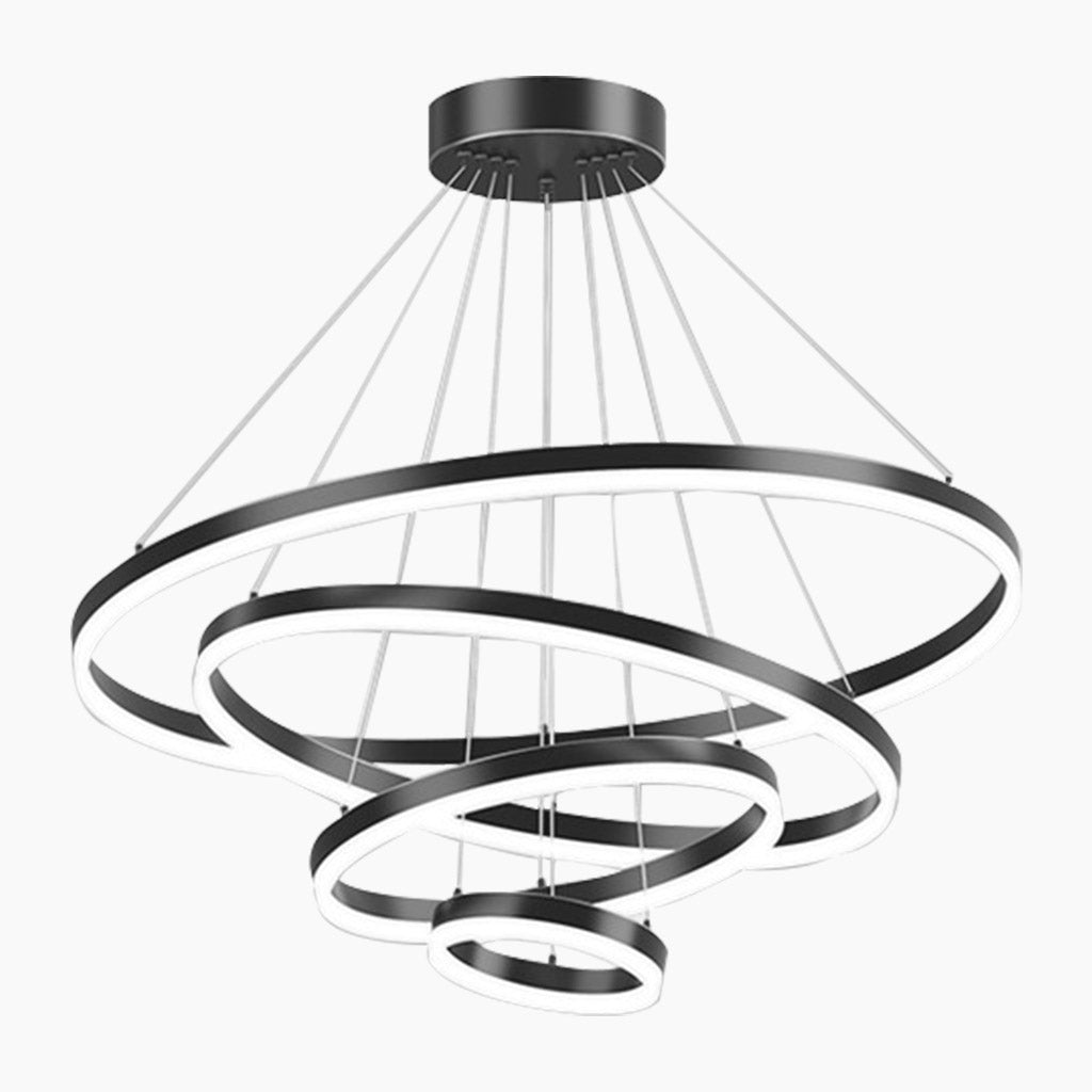 Chandelier LED Minimalist Black Hanging Loop Ring, Aluminum