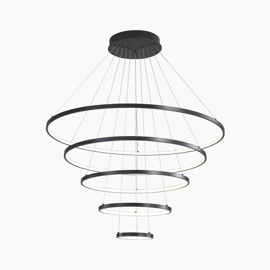 Chandelier LED Minimalist Black Hanging Loop Ring, Aluminum