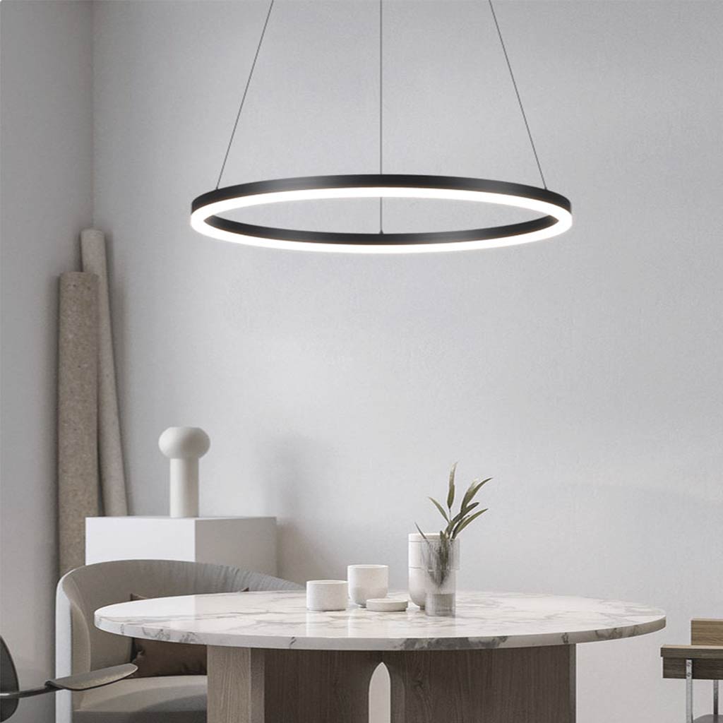 Chandelier LED Minimalist Black Hanging Loop Ring, Aluminum