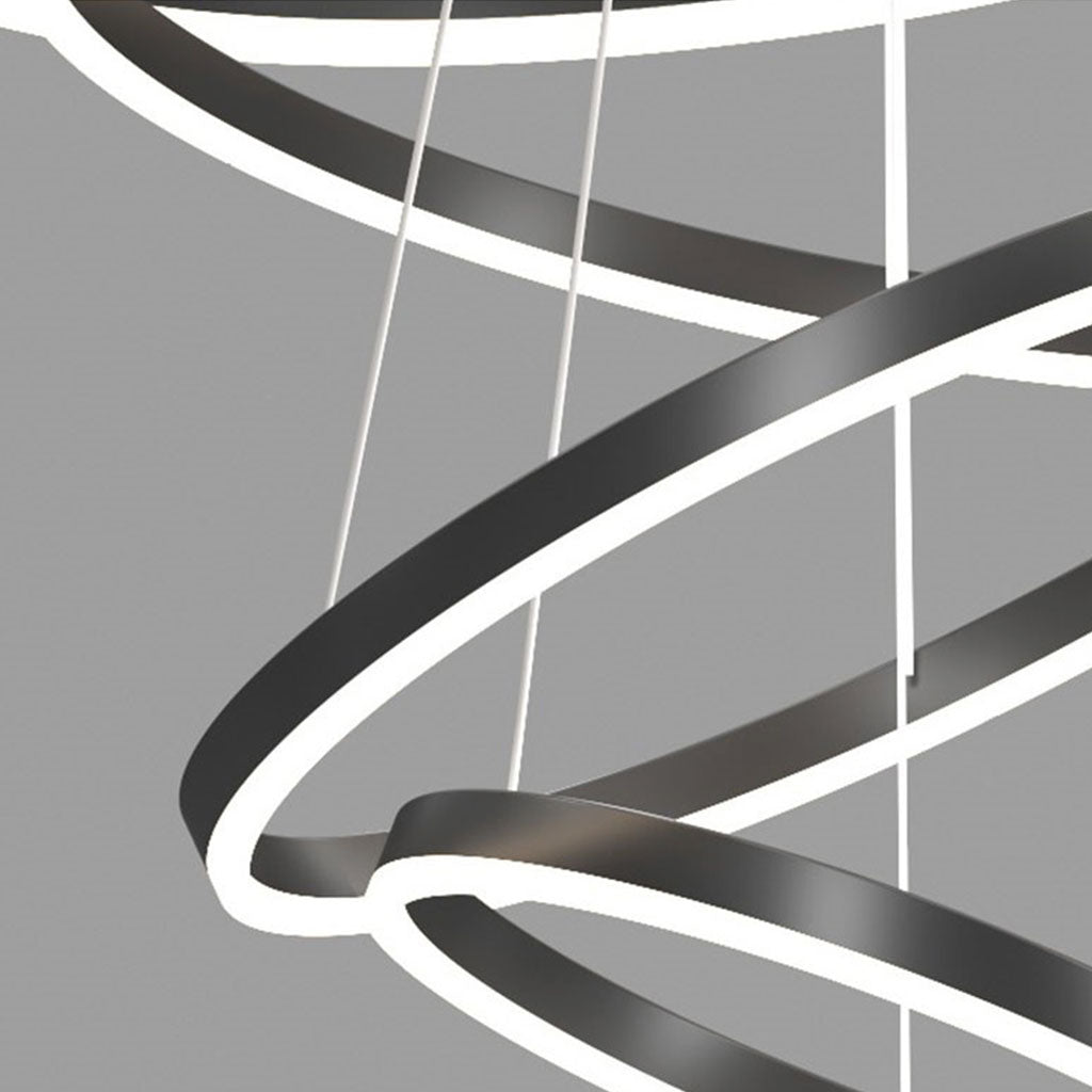 Chandelier LED Minimalist Black Hanging Loop Ring, Aluminum