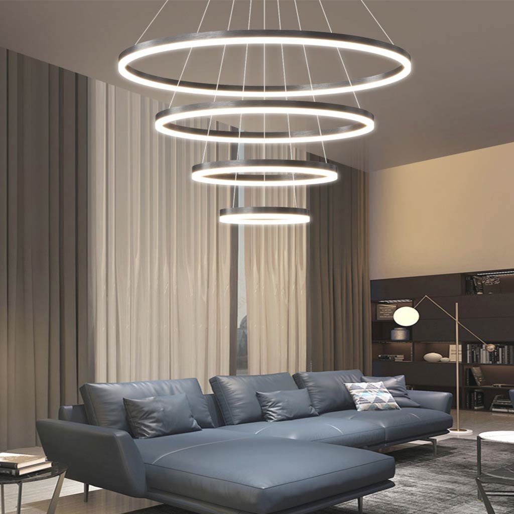 Chandelier LED Minimalist Black Hanging Loop Ring, Aluminum