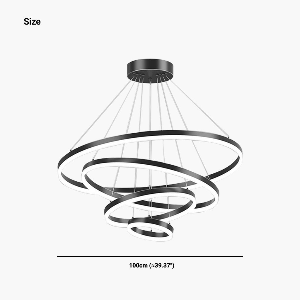 Chandelier LED Minimalist Black Hanging Loop Ring, Aluminum