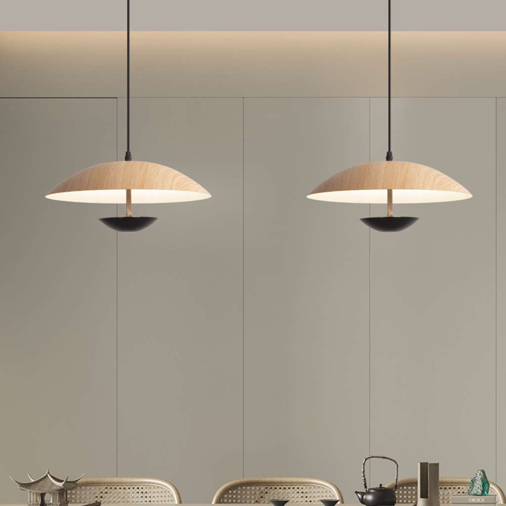 Pendant Light Minimalist Japanese Style Dish Shaped, Log & Black