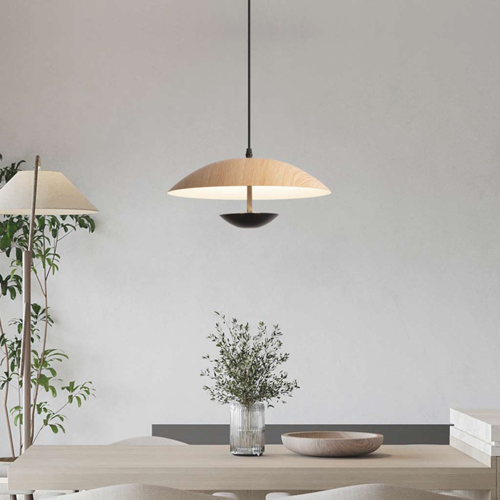 Pendant Light Minimalist Japanese Style Dish Shaped, Log & Black