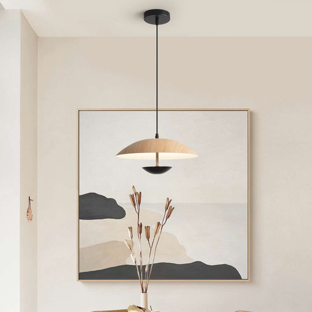 Pendant Light Minimalist Japanese Style Dish Shaped, Log & Black