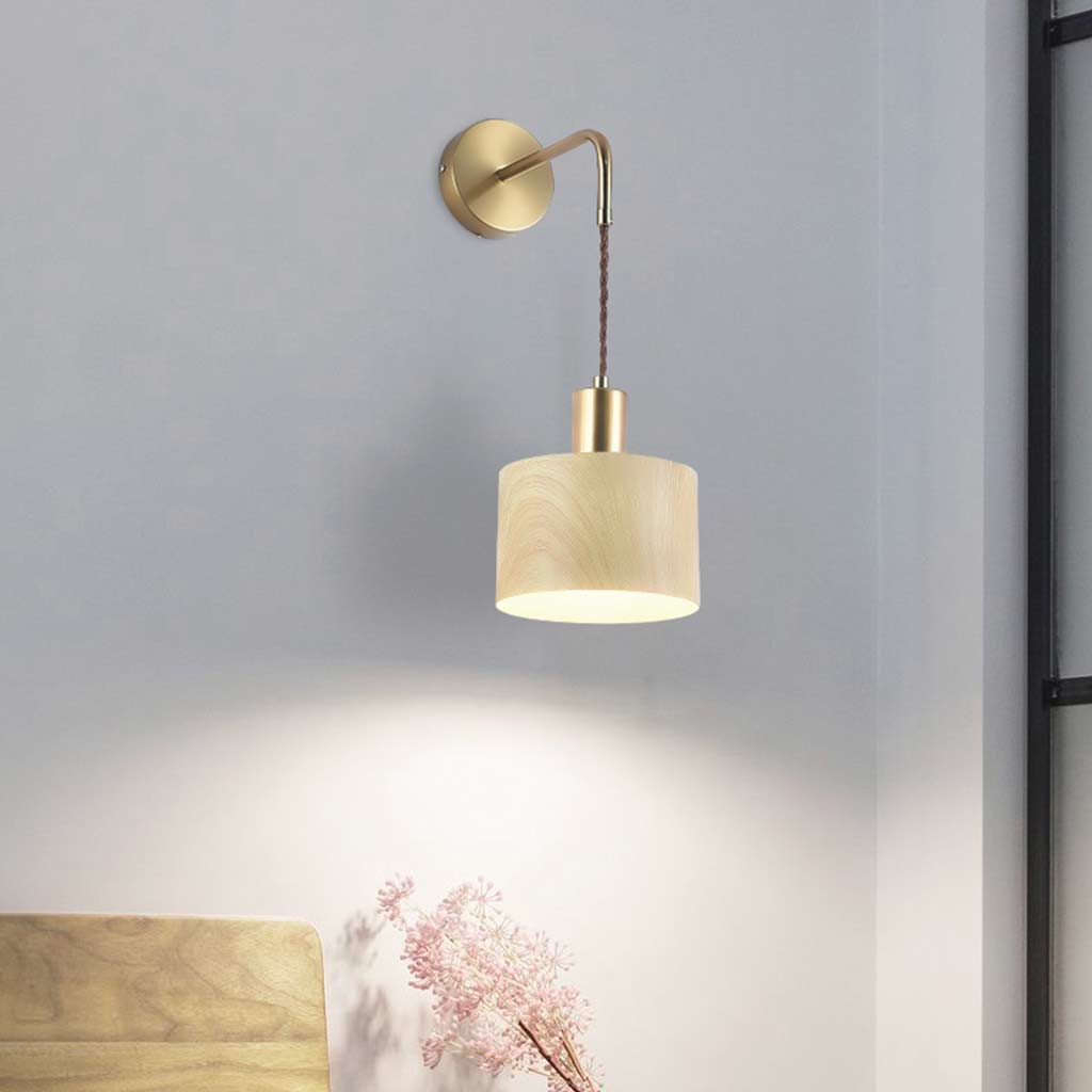 Wall Sconce Light Minimalist Iron Brass, Wood Effect