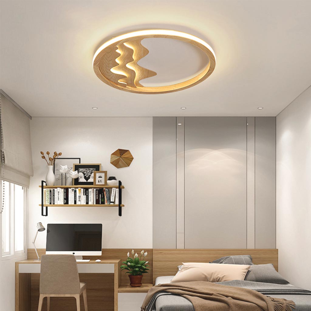 Modern Ceiling Light Minimalist Zen Style, Flush Mount/Wood