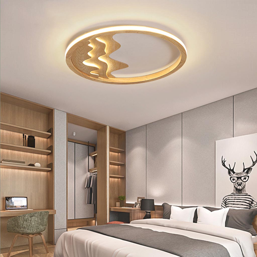 Modern Ceiling Light Minimalist Zen Style, Flush Mount/Wood