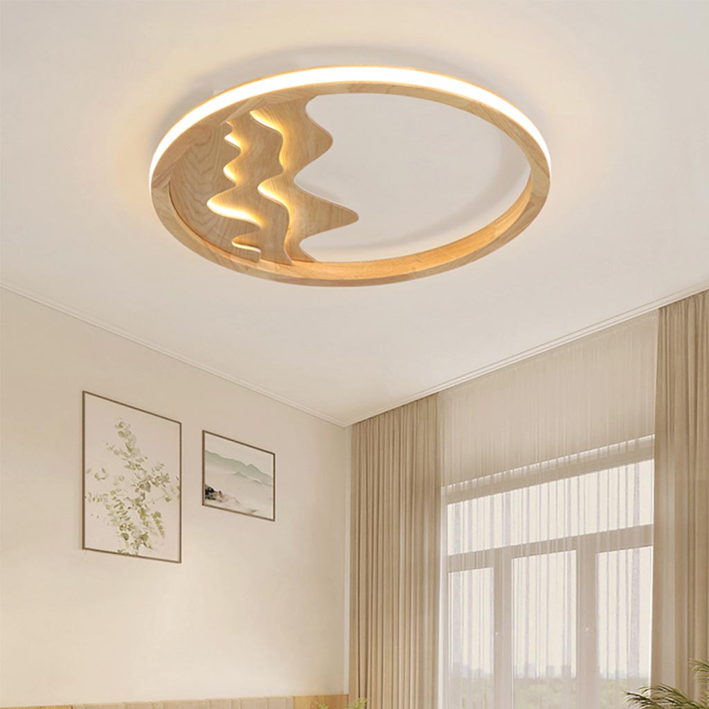 Modern Ceiling Light Minimalist Zen Style, Flush Mount/Wood
