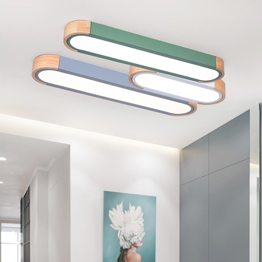 Flush Mount Ceiling Light Minimalist Rectangular Macaron, Wood Acrylic