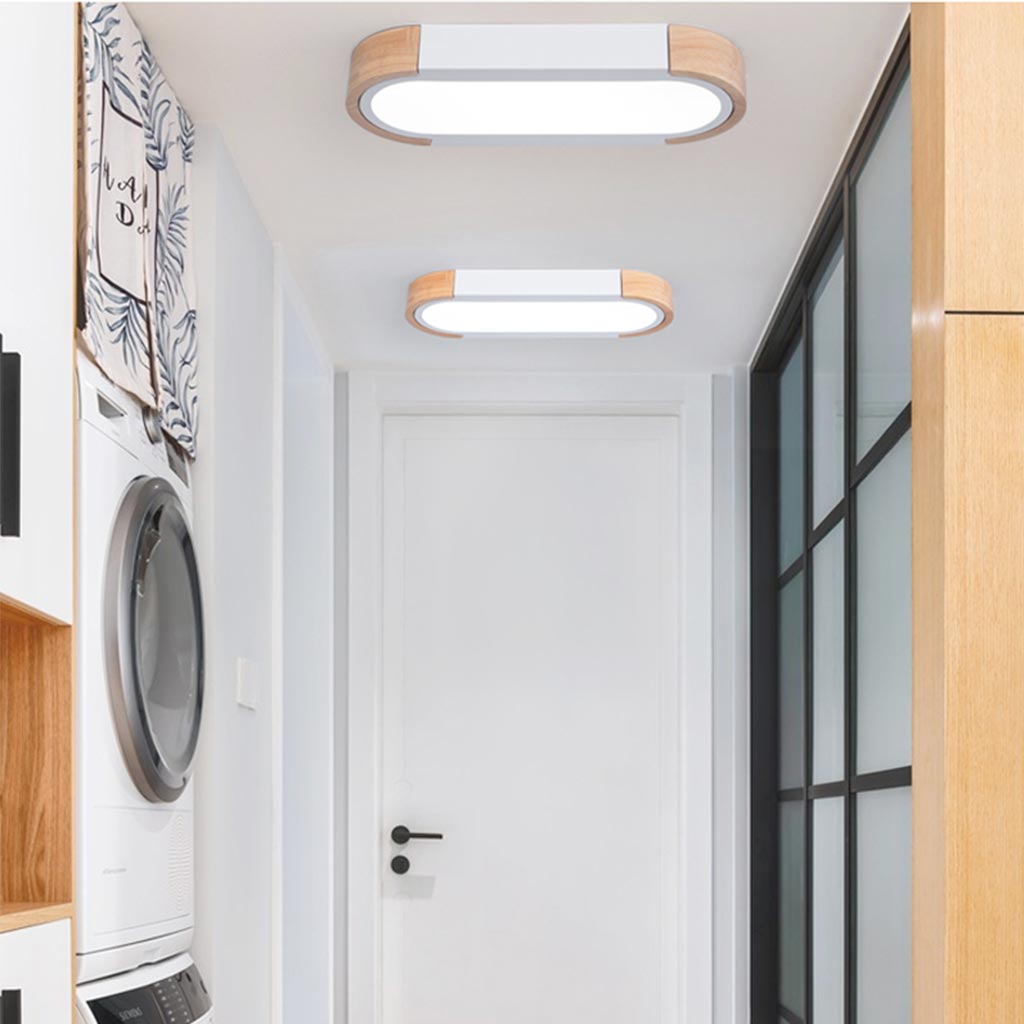 Flush Mount Ceiling Light Minimalist Rectangular Macaron, Wood Acrylic