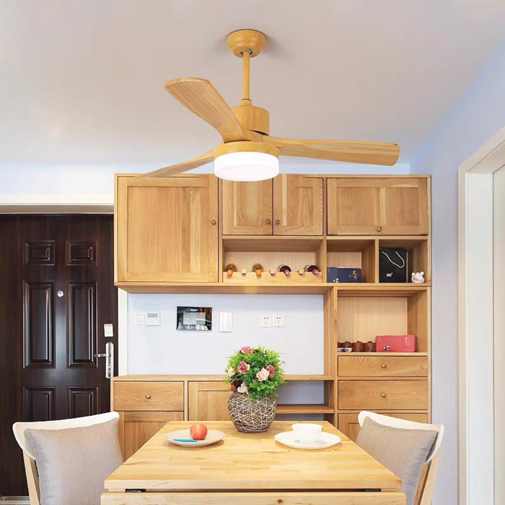 Ceiling Fan Chandelier with Light Minimalist Quiet, Wood Blade