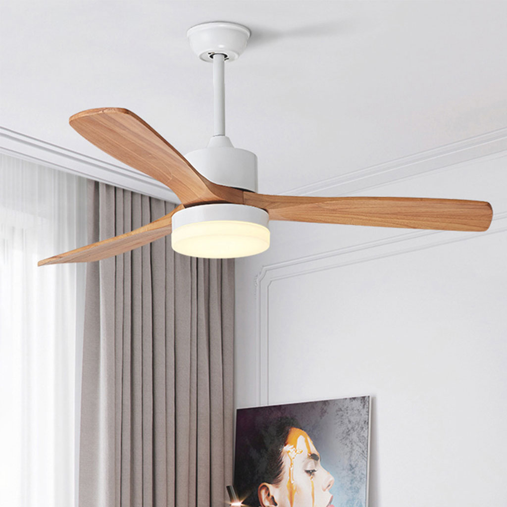 Ceiling Fan Chandelier with Light Minimalist Quiet, Wood Blade