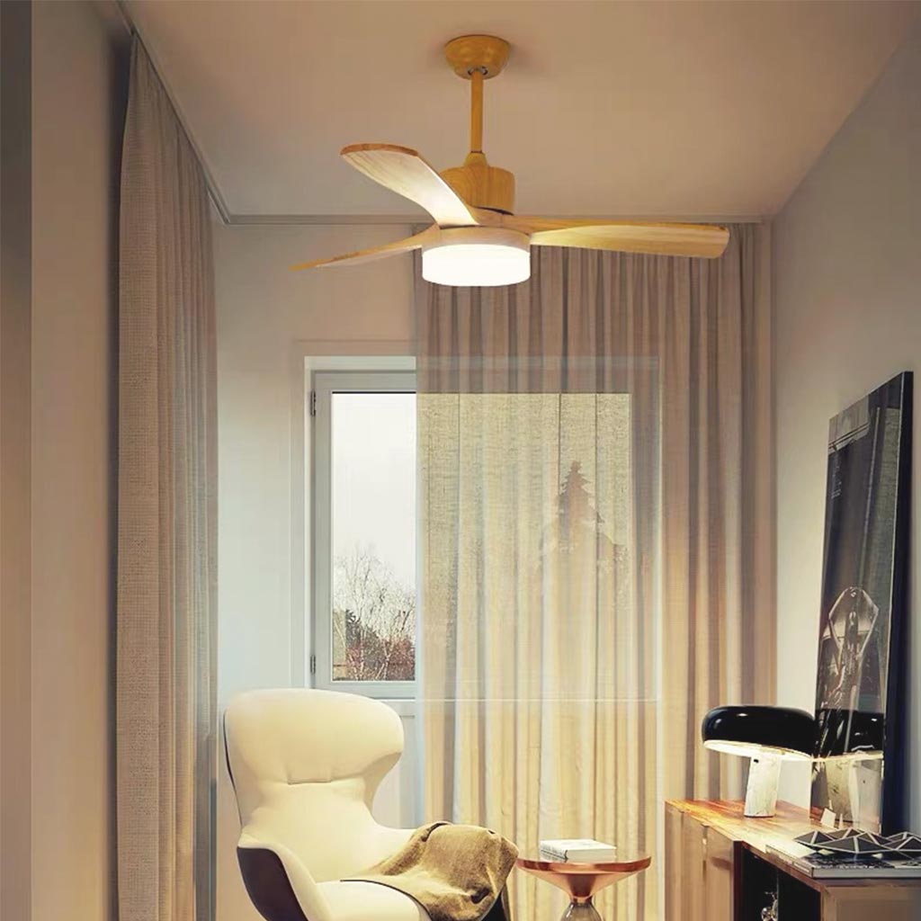 Ceiling Fan Chandelier with Light Minimalist Quiet, Wood Blade