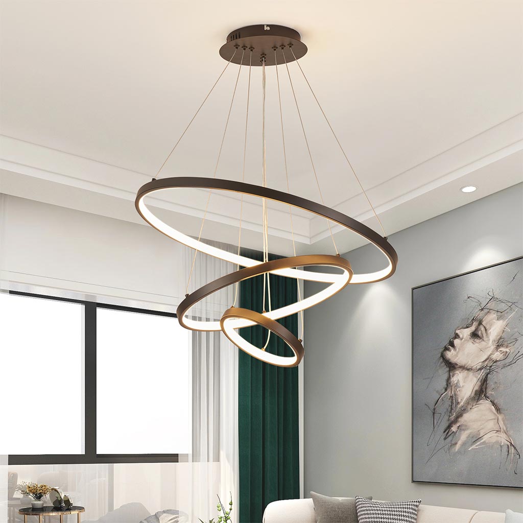 Chandelier Modern Gold 3 Ring Circular, Aluminum