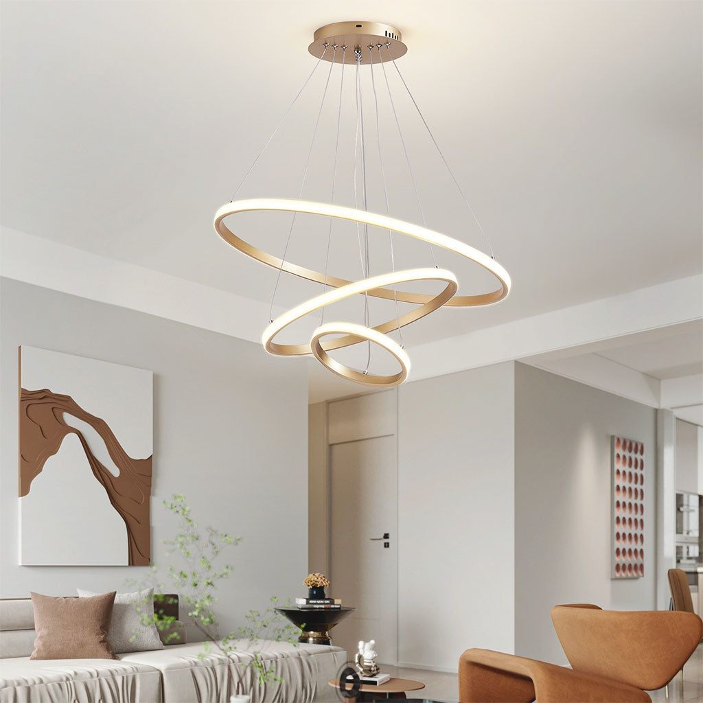 Chandelier Modern Gold 3 Ring Circular, Aluminum