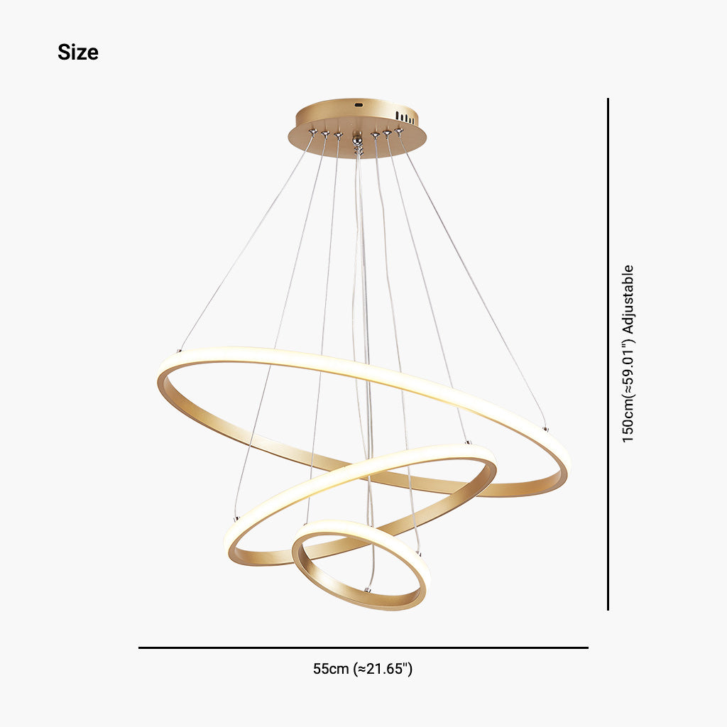 Chandelier Modern Gold 3 Ring Circular, Aluminum