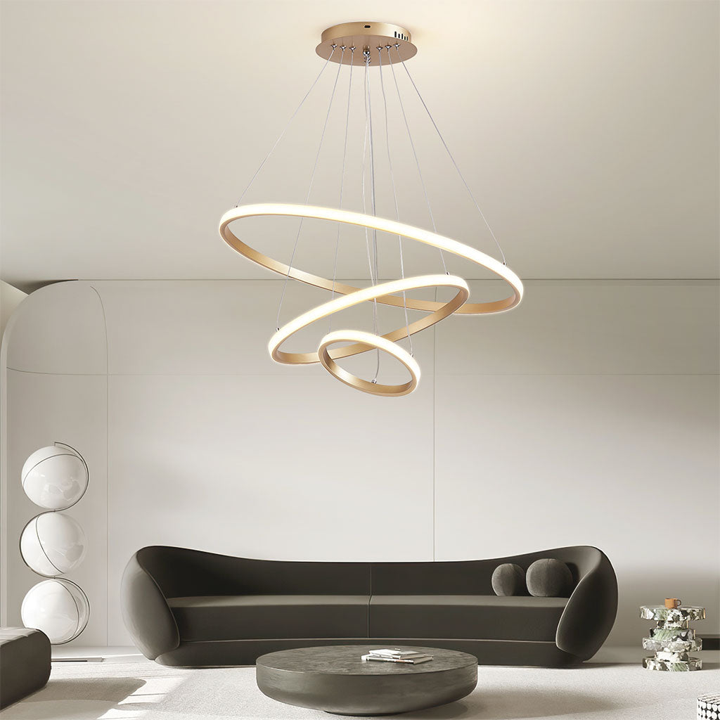 Chandelier Modern Gold 3 Ring Circular, Aluminum