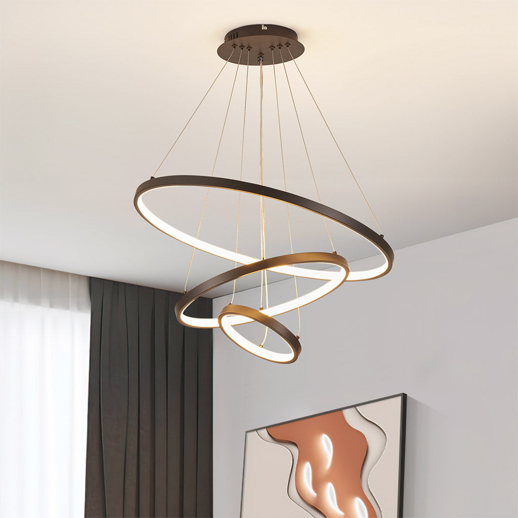 Chandelier Modern Gold 3 Ring Circular, Aluminum