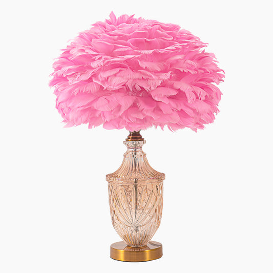 Modern Decorative Glass Vase Feather Table Lamp, Pink