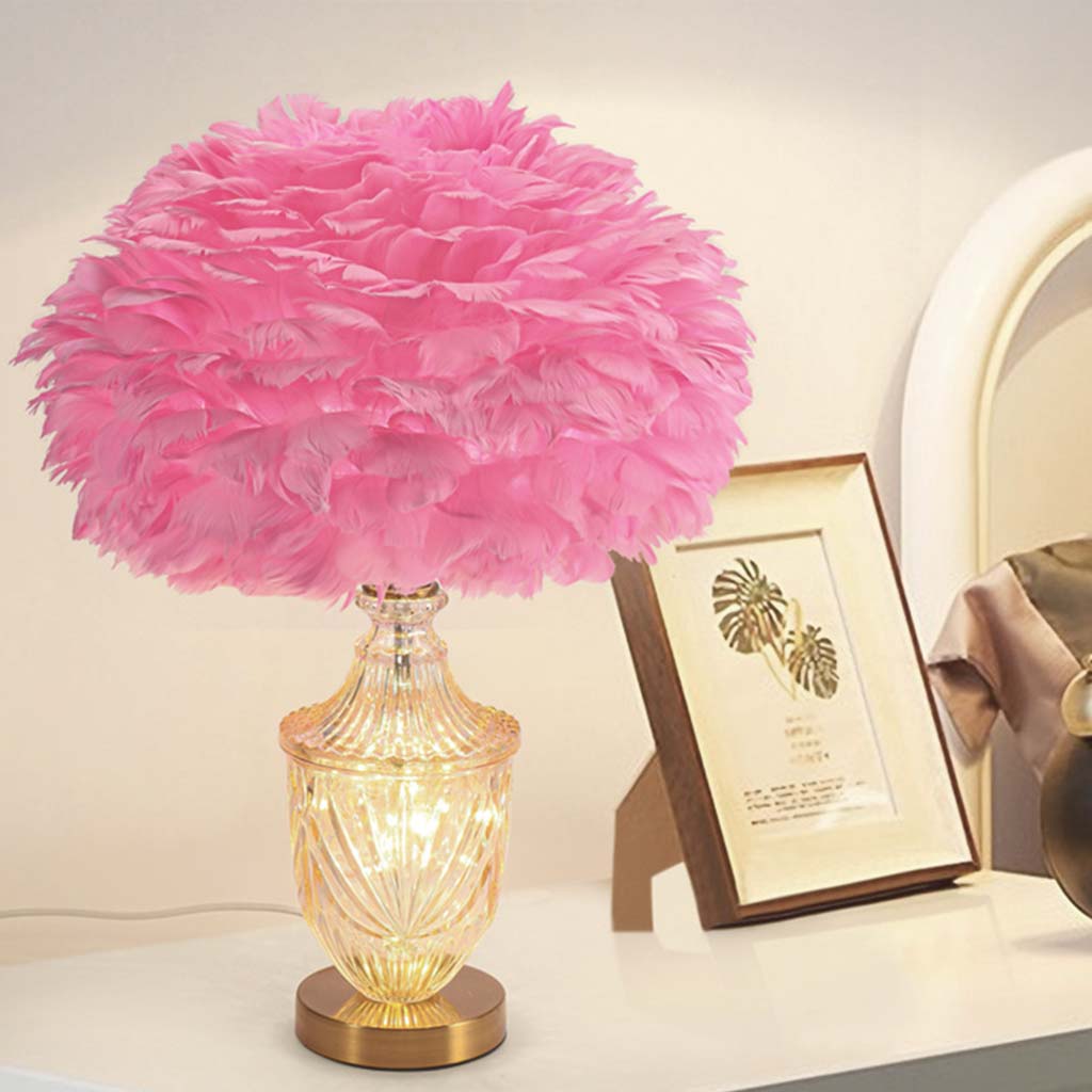 Modern Decorative Glass Vase Feather Table Lamp, Pink