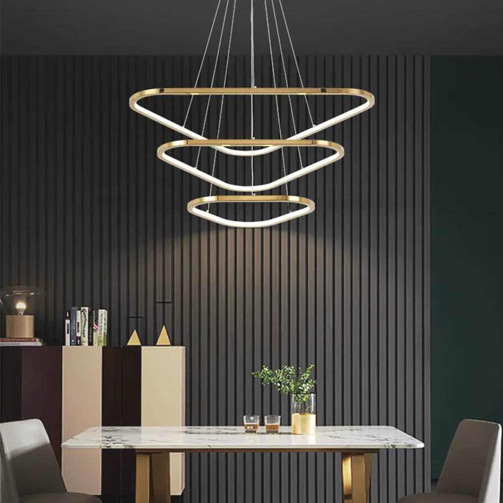 Chandelier Modern LED Dimmable Triangle Stainless Steel, Gold