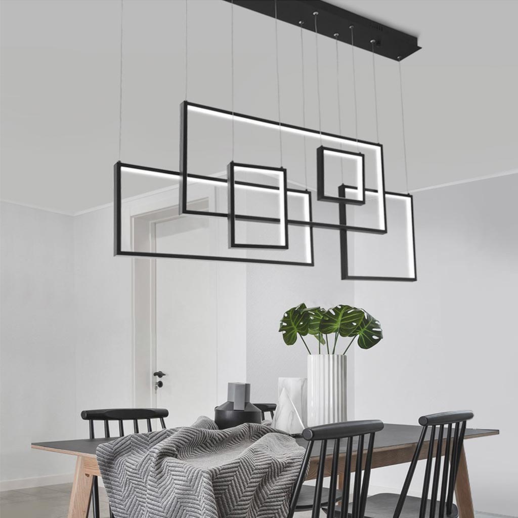 Chandelier Pendant Light Modern LED Geometric Linear Rectangle, Black