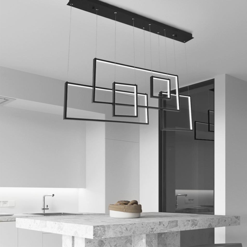 Chandelier Pendant Light Modern LED Geometric Linear Rectangle, Black