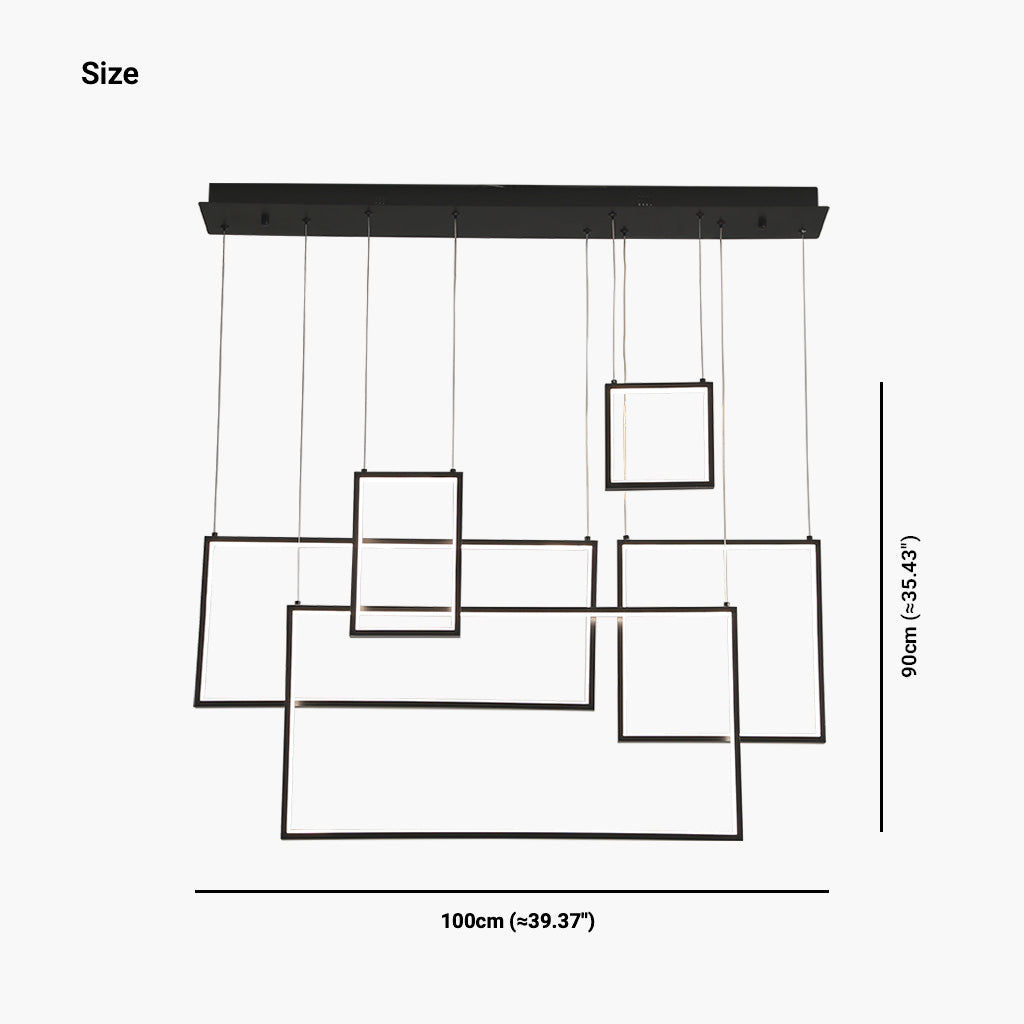 Chandelier Pendant Light Modern LED Geometric Linear Rectangle, Black