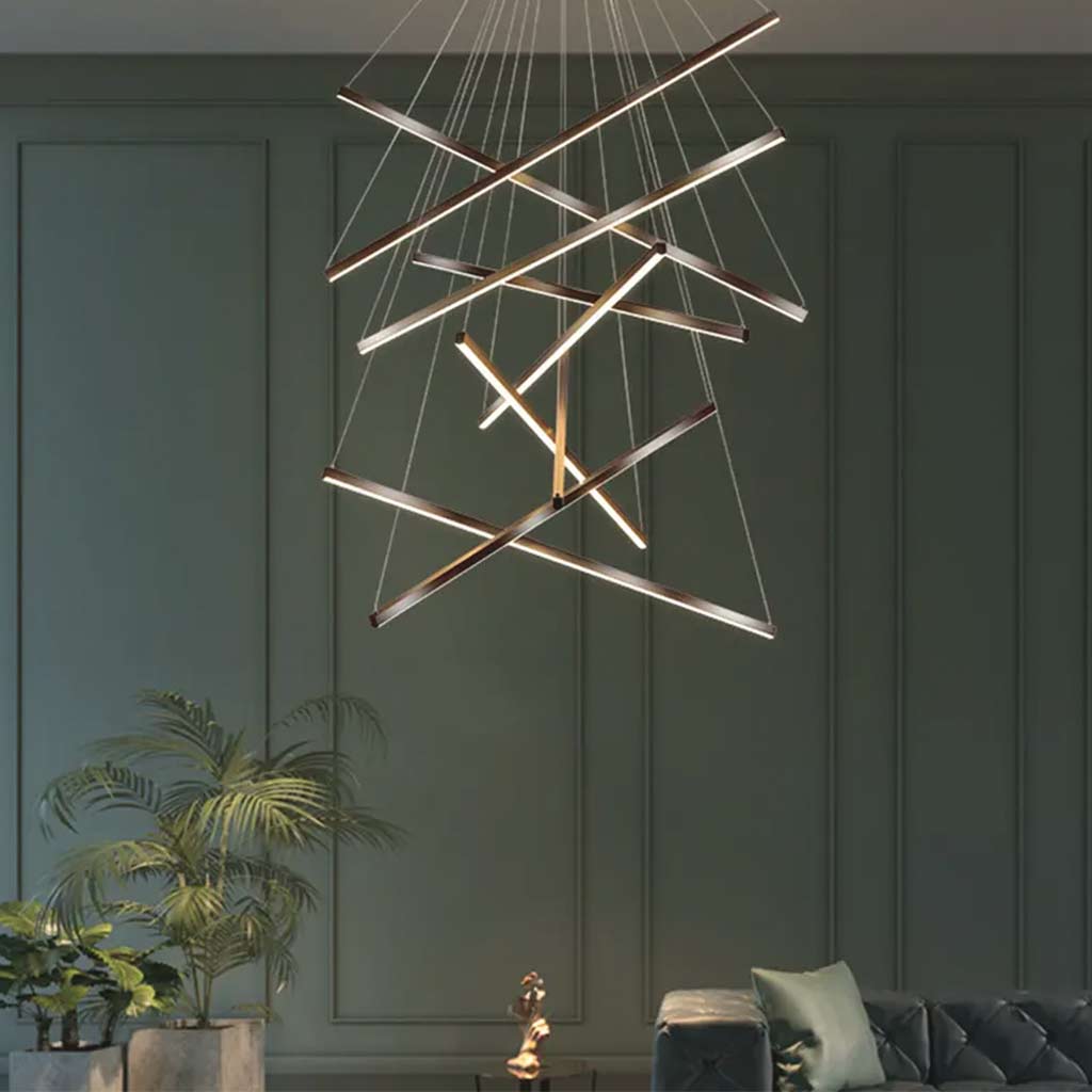 Chandelier Modern LED Cross High Ceiling for Lobby & Stair, Black