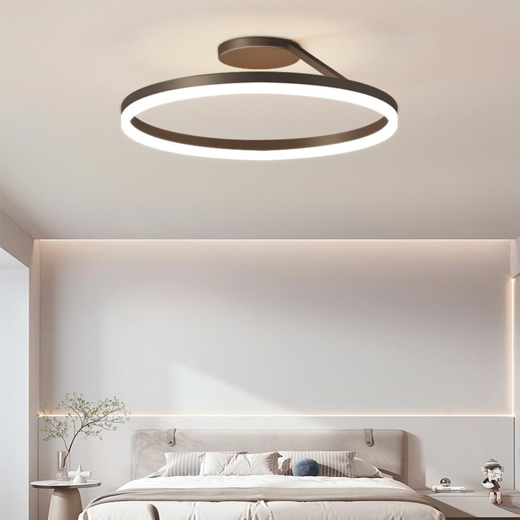 Ceiling Light Semi Flush Modern Round Ring Iron, Black/White