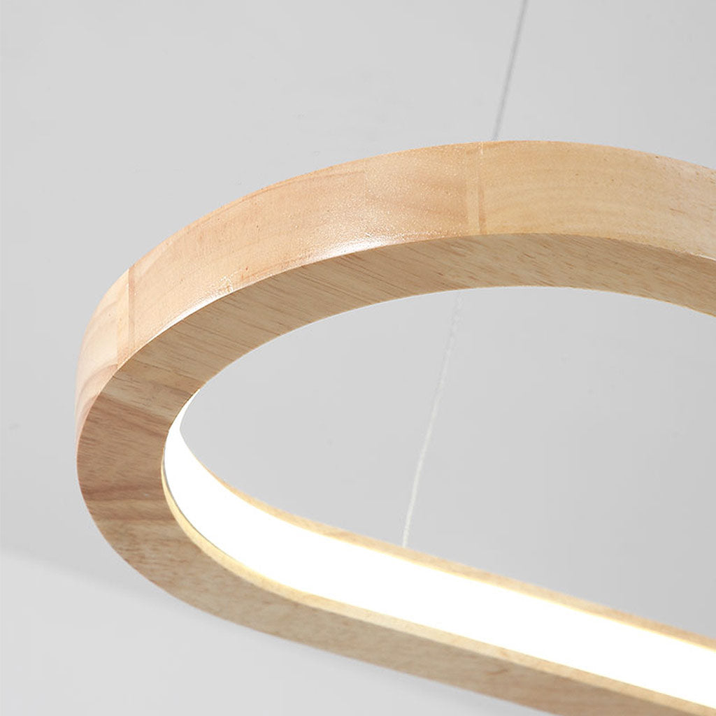 Wood Pendant Light Chandelier Modern Minimalist Oval Linear for Dining Room, Wood