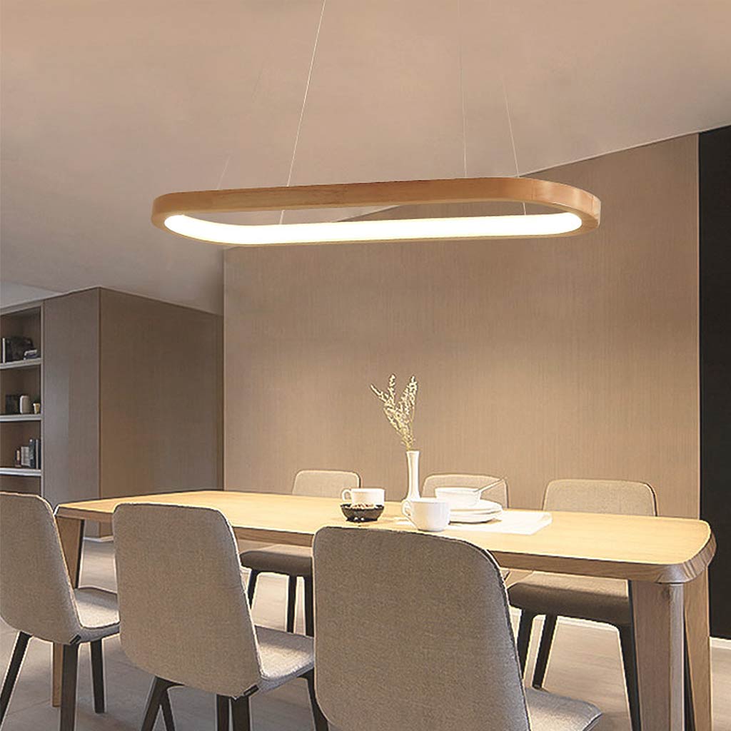 Wood Pendant Light Chandelier Modern Minimalist Oval Linear for Dining Room, Wood
