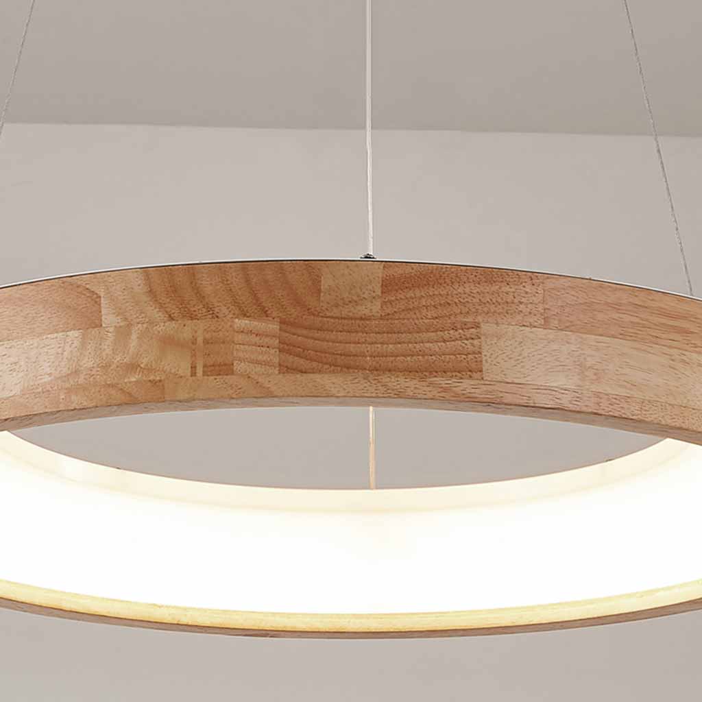 Pendant Chandelier Modern Wood Acrylic Ring, Log Color
