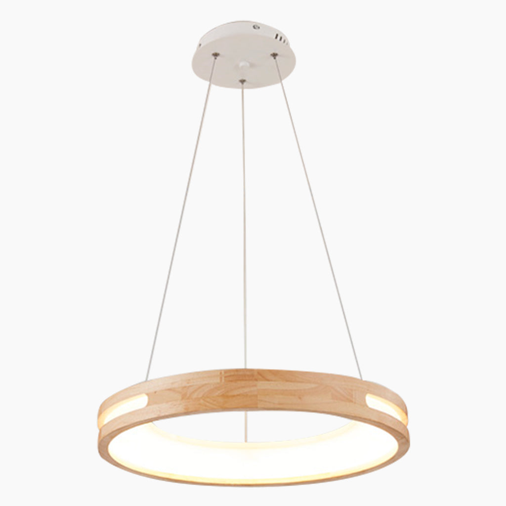 Pendant Chandelier Modern Wood Acrylic Ring, Log Color