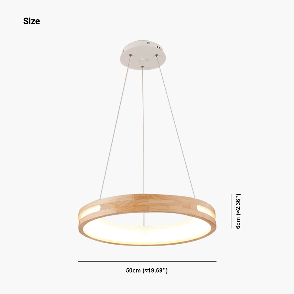 Pendant Chandelier Modern Wood Acrylic Ring, Log Color