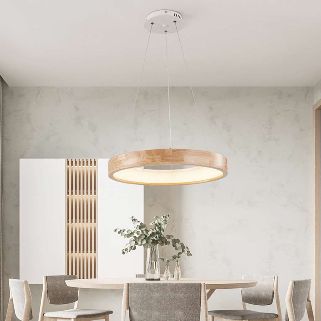 Pendant Chandelier Modern Wood Acrylic Ring, Log Color