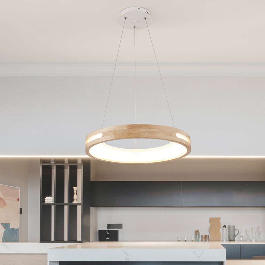 Pendant Chandelier Modern Wood Acrylic Ring, Log Color