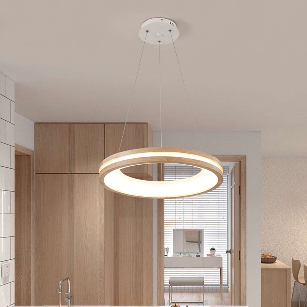 Pendant Chandelier Modern Wood Acrylic Ring, Log Color