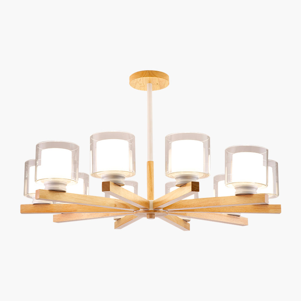 Chandelier Ceiling Light Modern Wood Glass Cylinder, Black/White