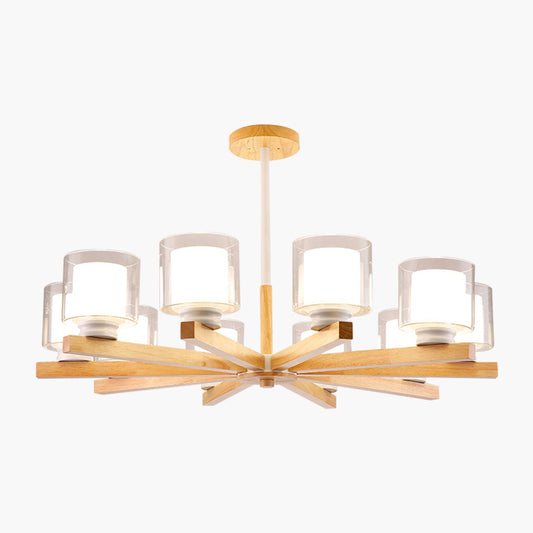 Chandelier Ceiling Light Modern Wood Glass Cylinder, Black/White