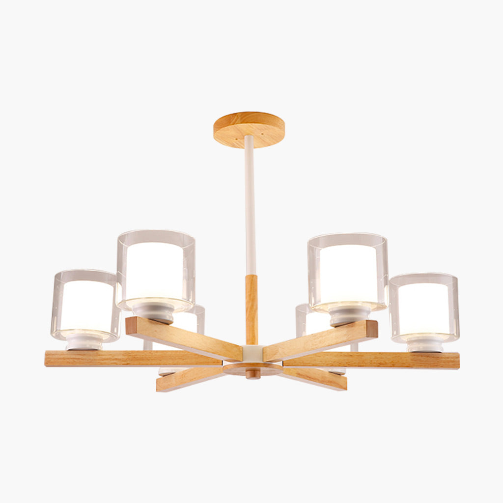 Chandelier Ceiling Light Modern Wood Glass Cylinder, Black/White