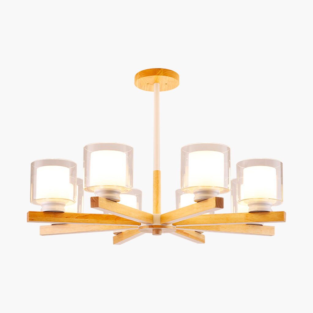 Chandelier Ceiling Light Modern Wood Glass Cylinder, Black/White