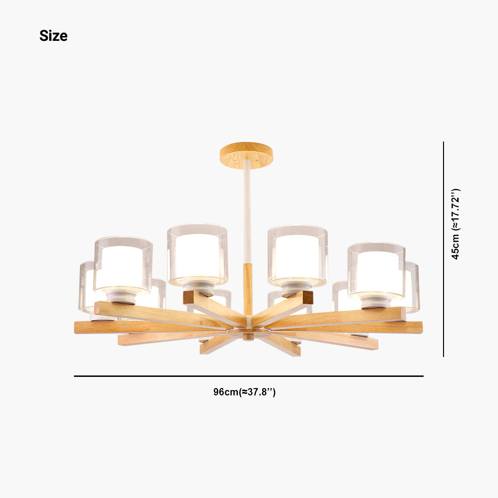 Chandelier Ceiling Light Modern Wood Glass Cylinder, Black/White